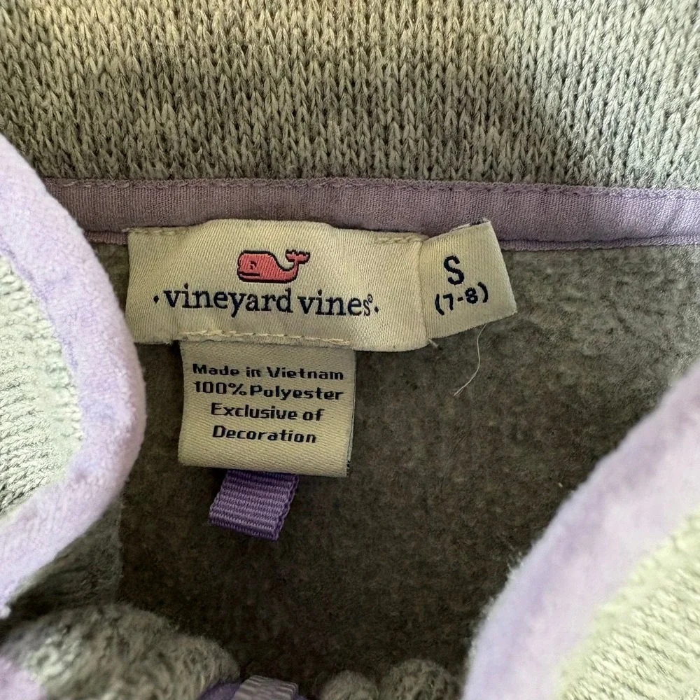 Vineyard Vines Sweater Fleece Vest Girls S 7-8 Gray Purple Full Zip 7O001039
